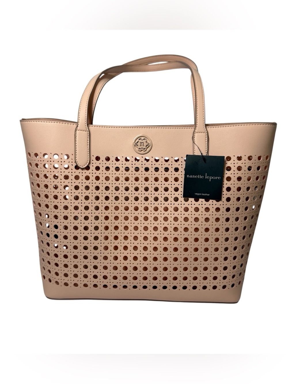 NWT Nanette Lepore Blush Pink Perforated Vegan Leather 2-in-1 Tote Bag